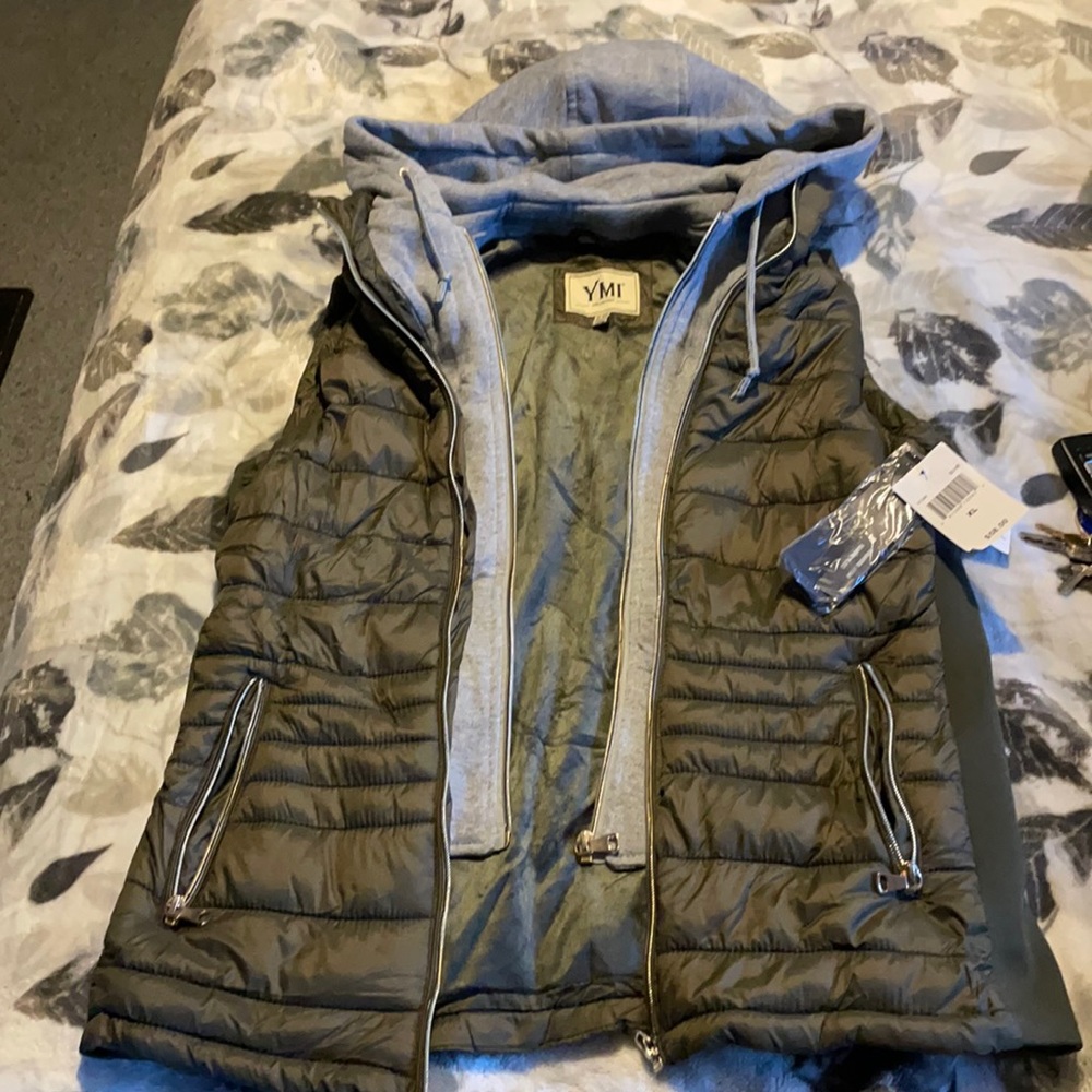 YMI hoodie olive green gray hood